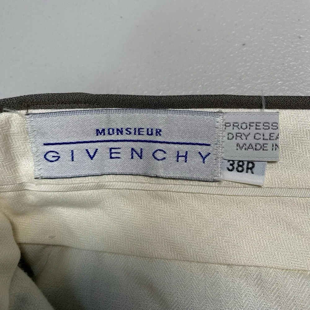 Monsieur Givenchy Dress Trouser 38R (38x24) SHORT Mens Kissing Pleat Olive Taupe